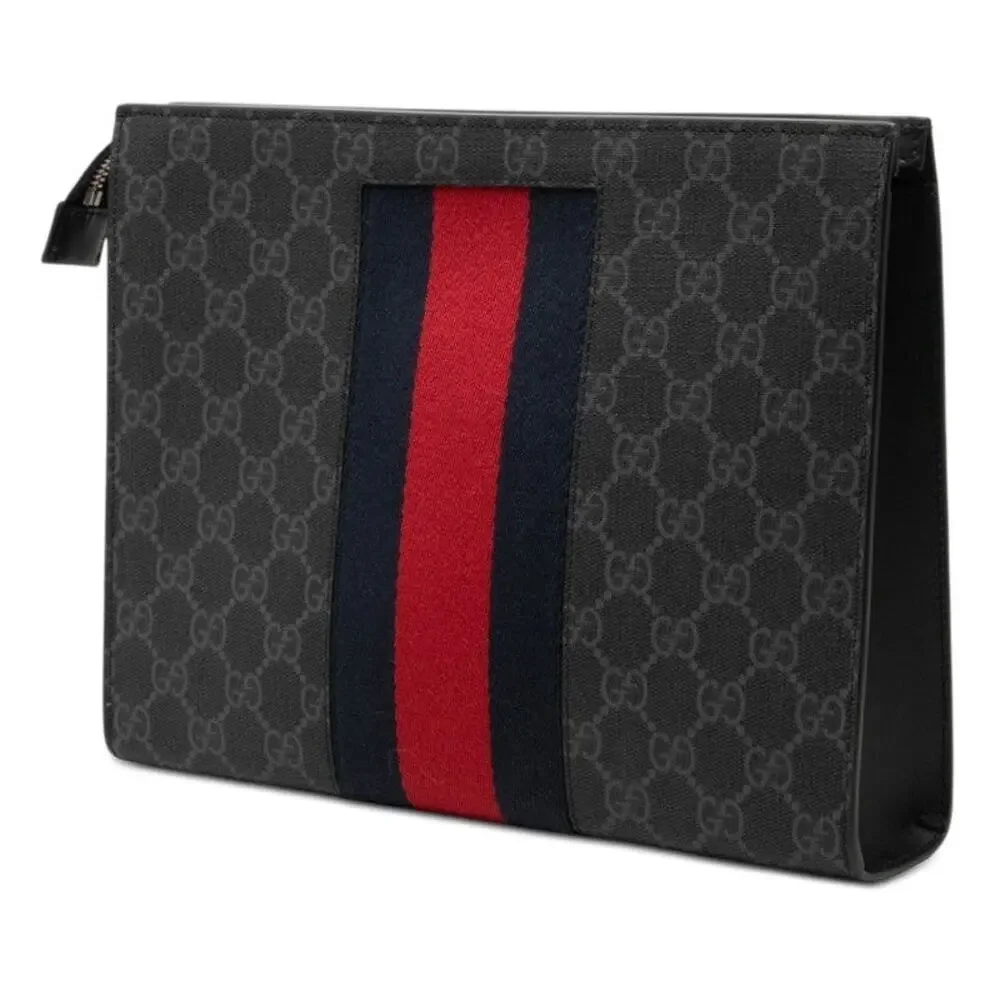 Gucci GG Supreme Sherry Line Clutch Bag Black